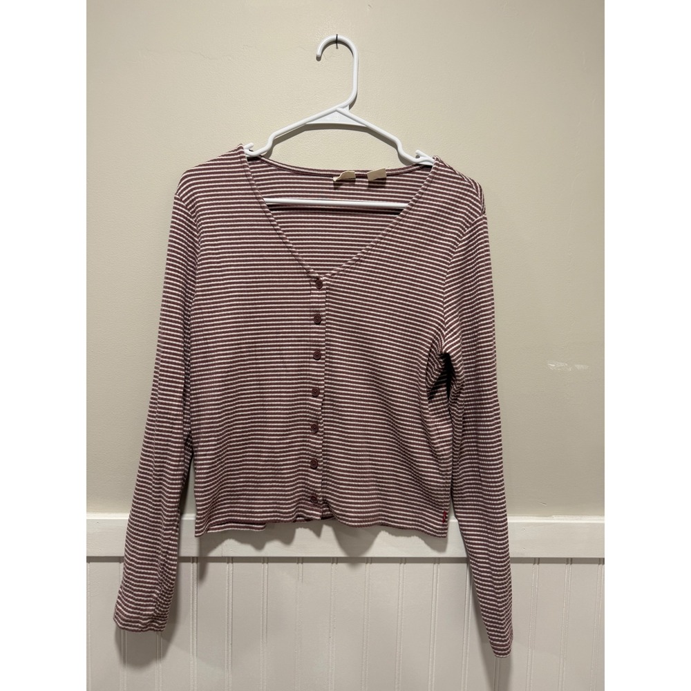 Levi's Long Sleeve V-Neck Button Down Shirt Stripes Casual Women Size XL
